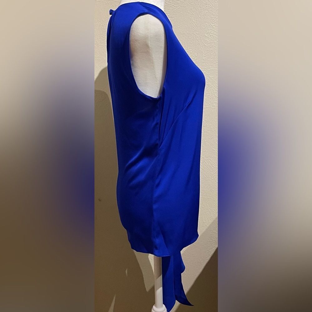 Milly Women’s Size 4 / 6 Royal Blue Silk Blend Sleeveless Top Side Tie Keyback - Picture 5 of 10